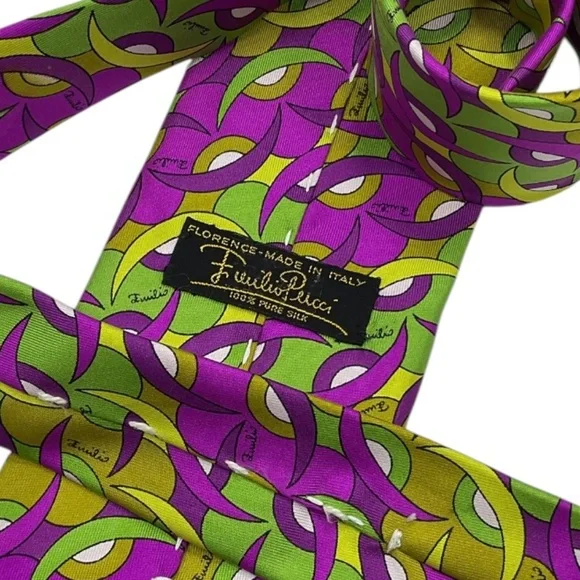 EMILIO PUCCI Purple/Green Geometric Silk LUXURY Lightweight Tie ITALY - Picture 3 of 4